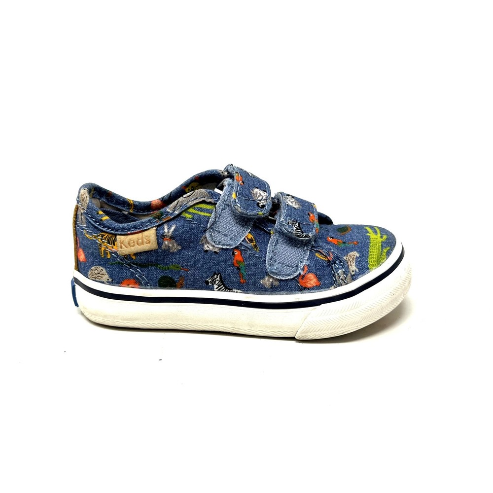 KEDS Toddler 5 Double Up HL Farm Animal Strap Close Denim Blue Cute Kids Shoes
